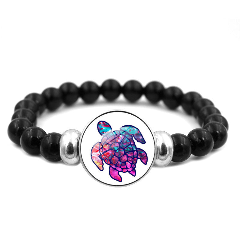 Wholesale Rendering Color Turtle Bracelet Black Elastic Beaded Resin Bracelet ACC-BT-JiaYun001