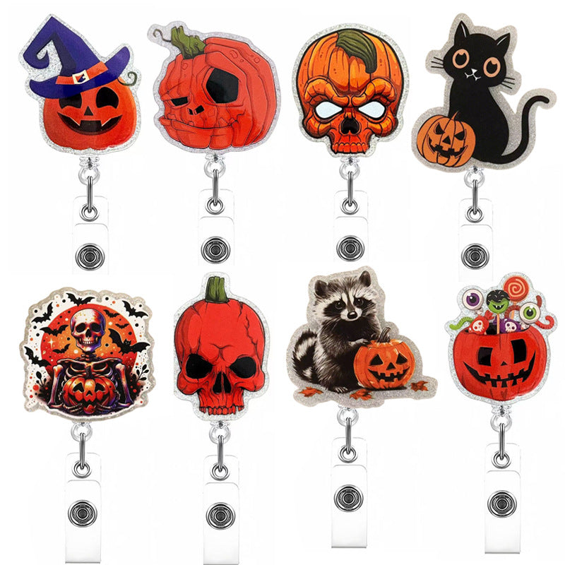 Wholesale Acrylic Retractable Badge Reel Lanyard  Pumpkin Design Nurse ID Card Holder Fashion Accessory Boutique Resale