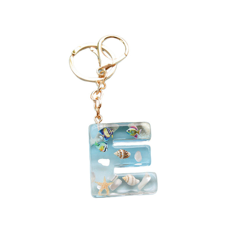 Wholesale Ocean tropical fish 26 English letters epoxy resin keychain