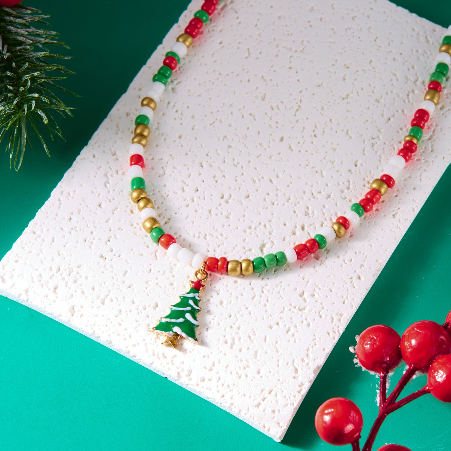 Wholesale Rice Bead Christmas Tree Cane Necklace