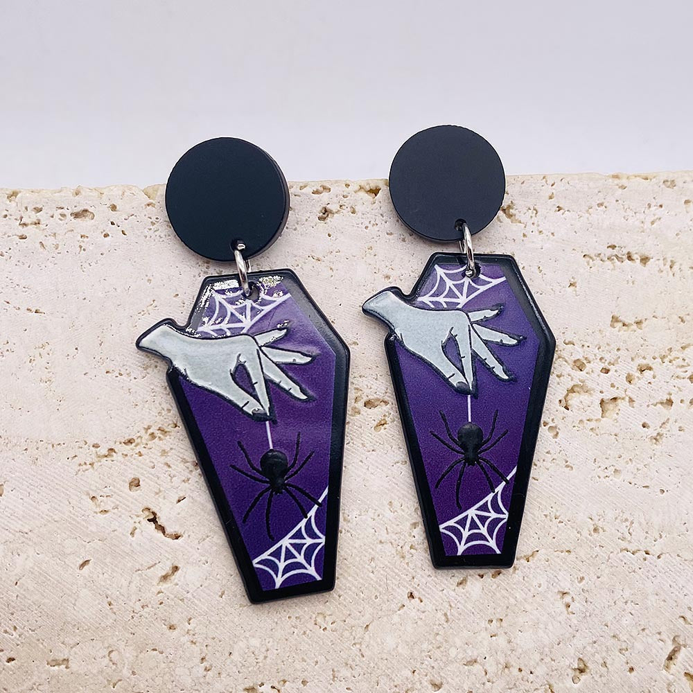 Wholesale  Graffiti Coffin Acrylic Earrings Spider Rose Big Earrings Halloween Earrings
