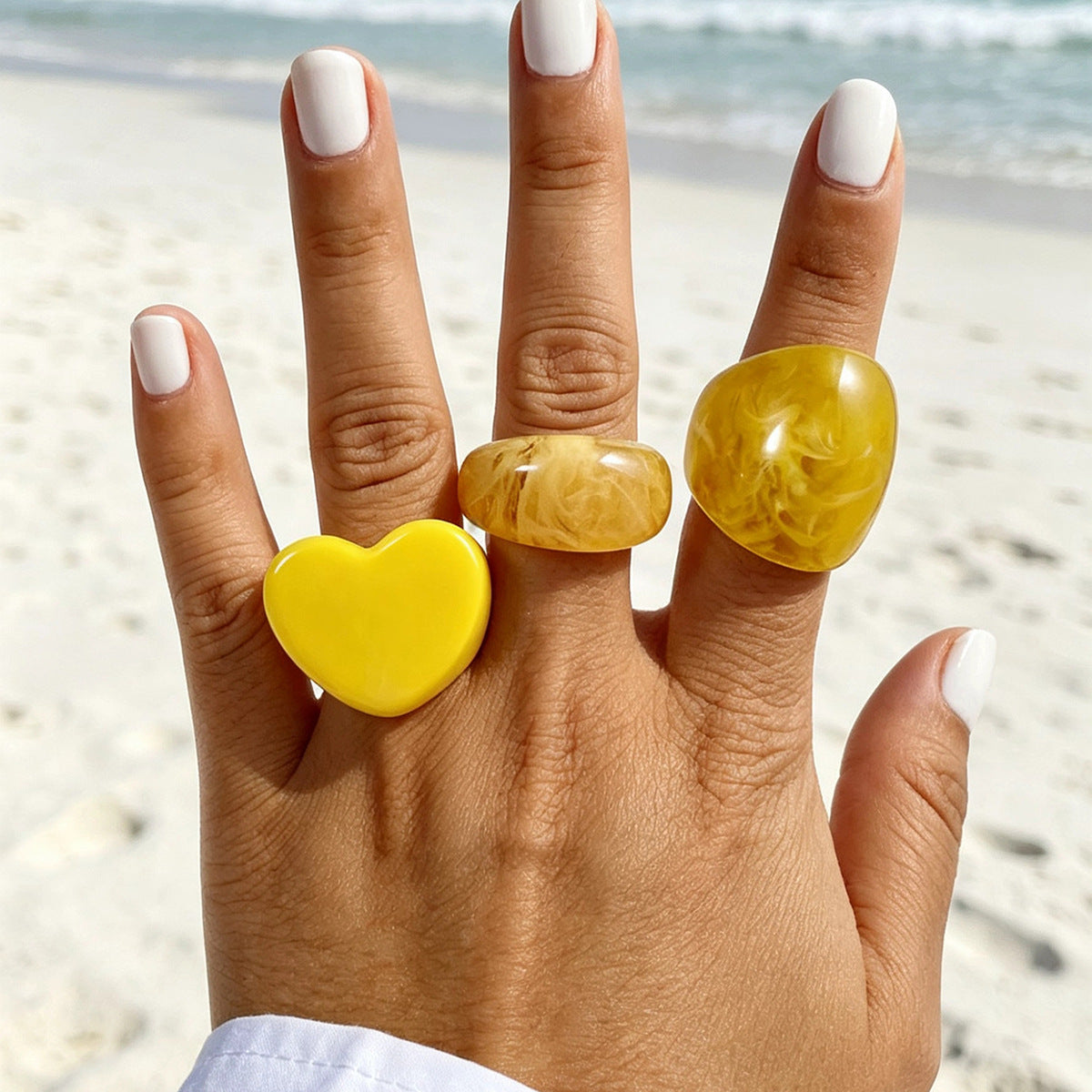 Wholesale Trendy Resin Ring Set For Women Gradient Halo Curved Wide Band Fashion Jewelry Accessory For Parties Gifts And Boutique Resale