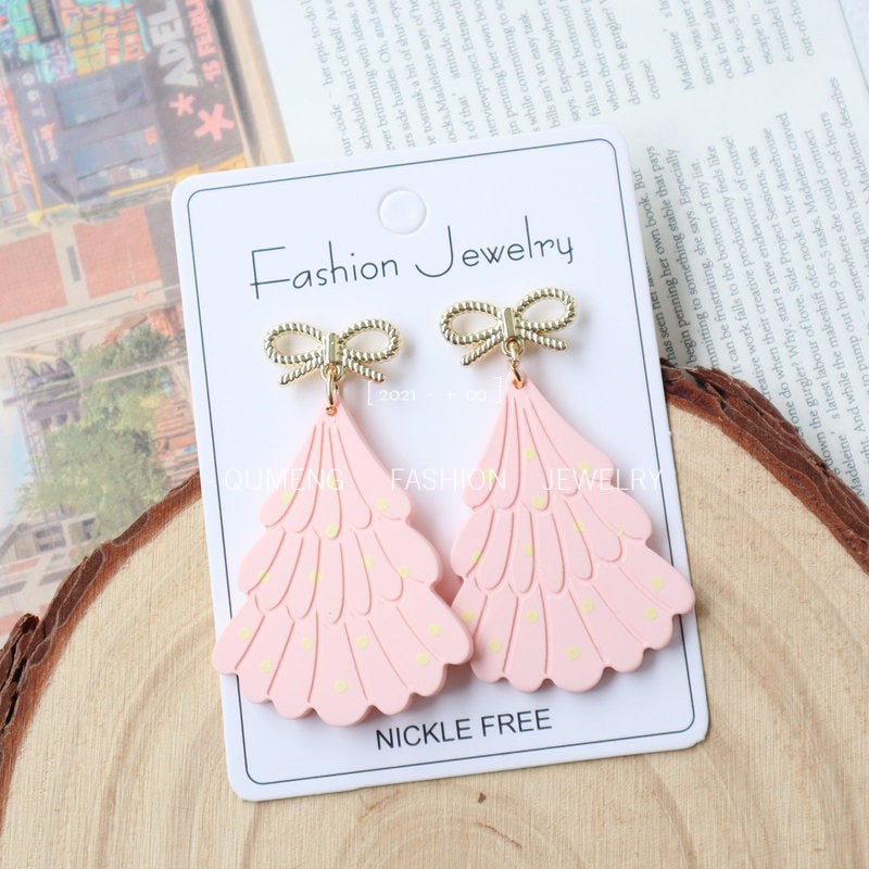 Wholesale Acrylic Christmas Tree Polymer Clay Painted Polka Dot Earrings