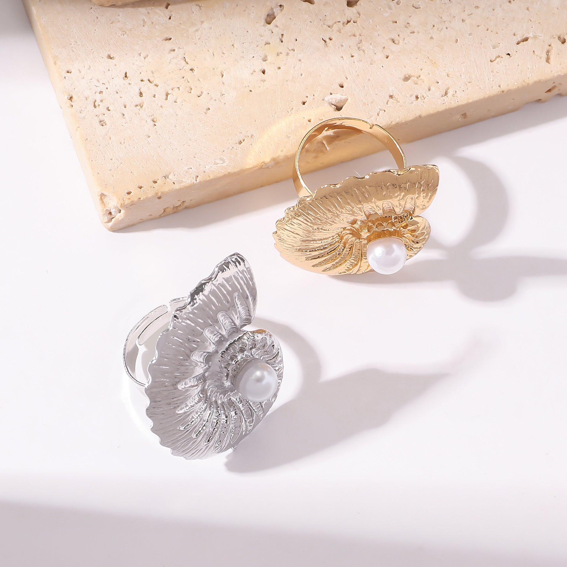 Wholesale Shell Alloy Imitation Pearl Adjustable Ring