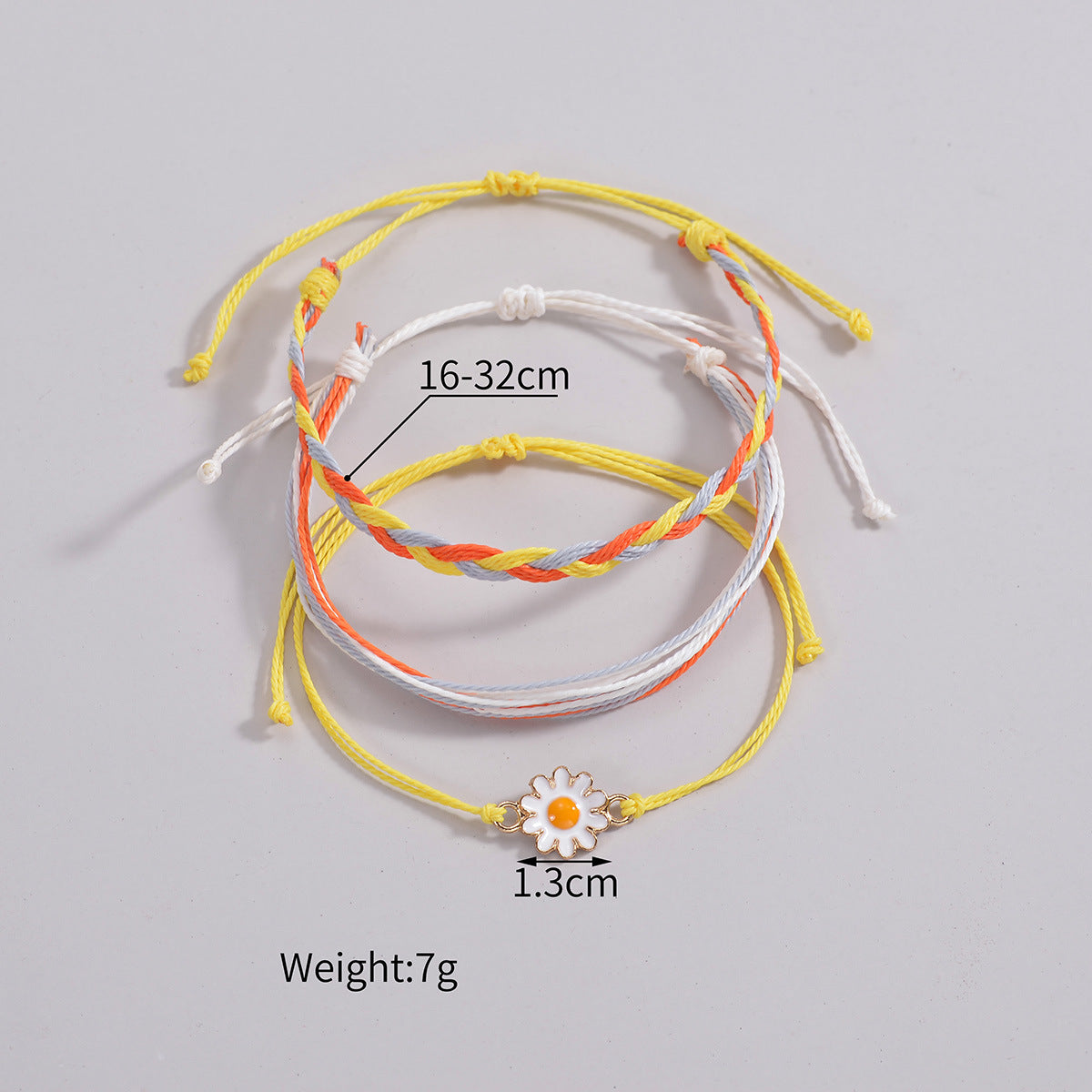 Wholesale  alloy sunflower color rope woven adjustable three-layer women's anklet