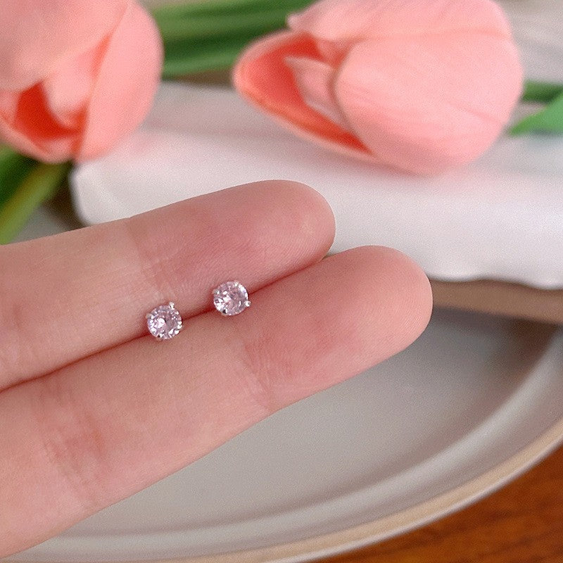 Wholesale Mini Zircon Earrings Silver Needle 925 Earrings Round Square Four-claw Earrings ACC-ES-ZhiShifang006
