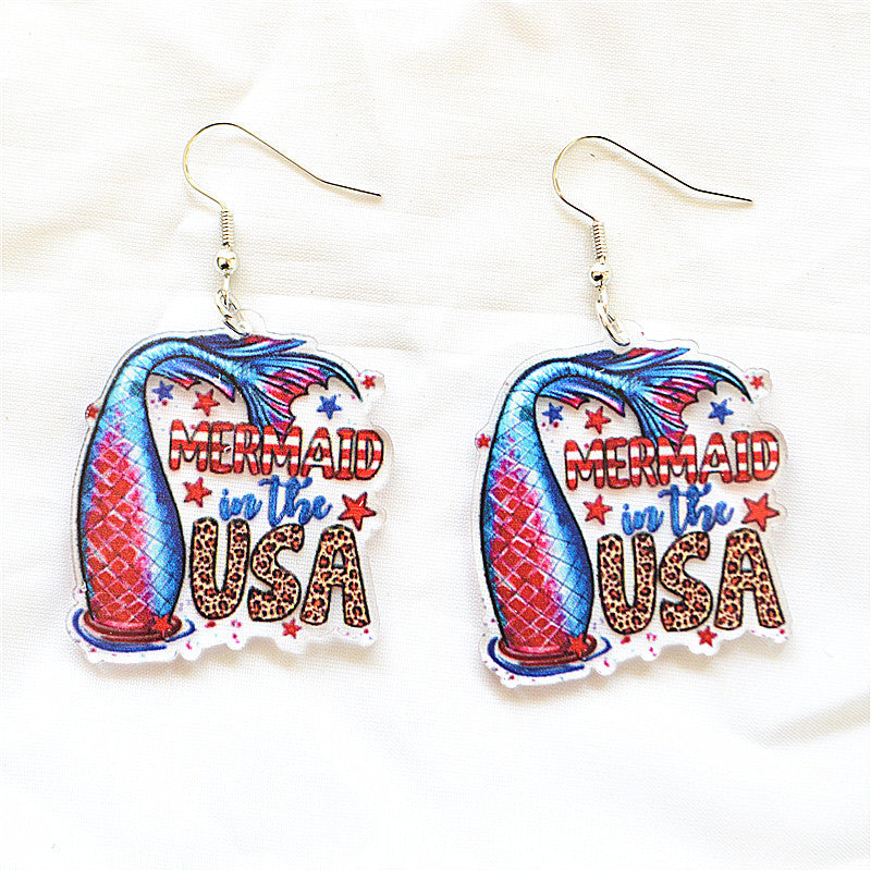 Wholesale American Independence Day Flag Five Star Shoes Unicorn Mushroom Earrings Acrylic Earrings ACC-ES-XN008