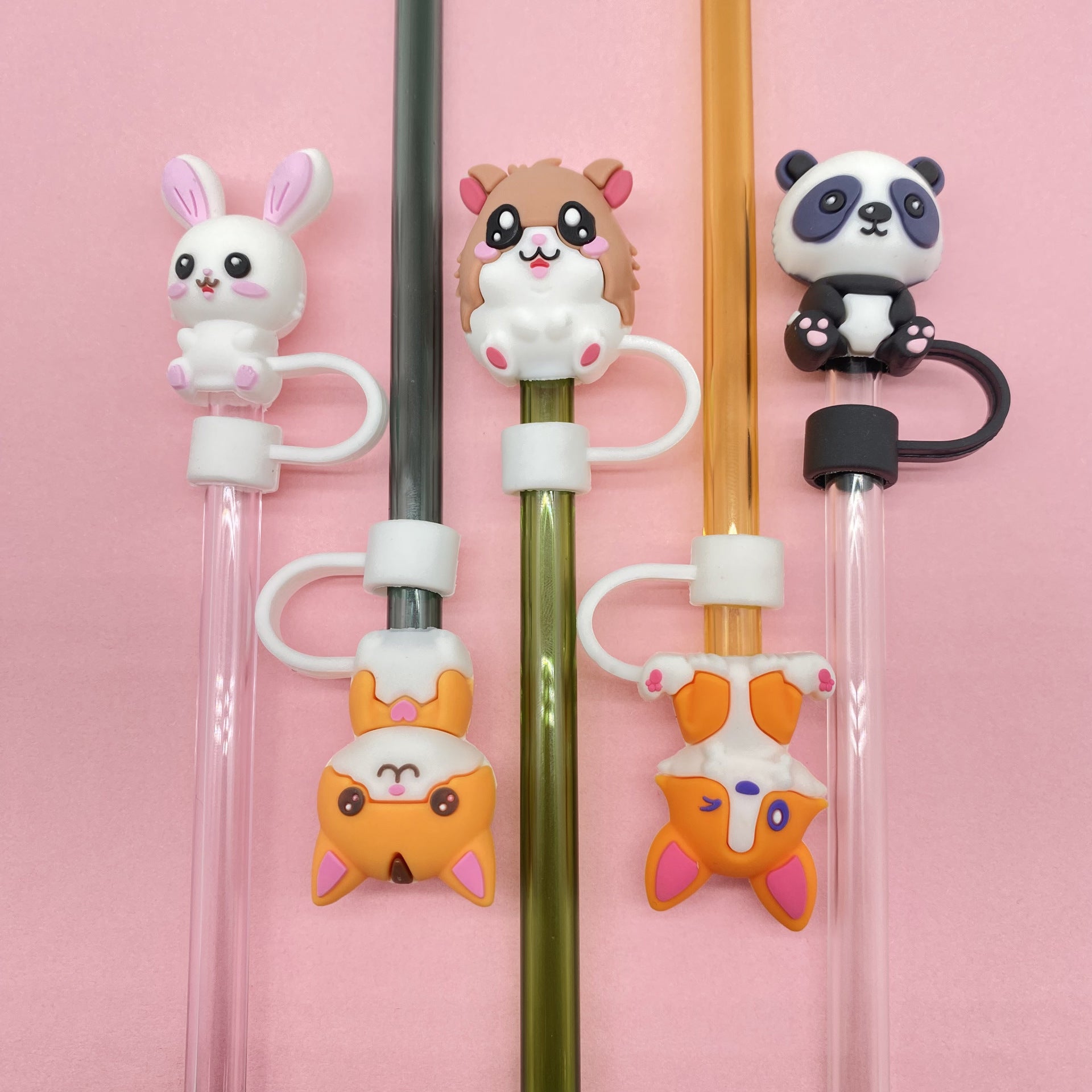 Wholesale 10pcs Cute Animal Straw Cover 10mm Straw Tube Cap ACC-SCR-WX002