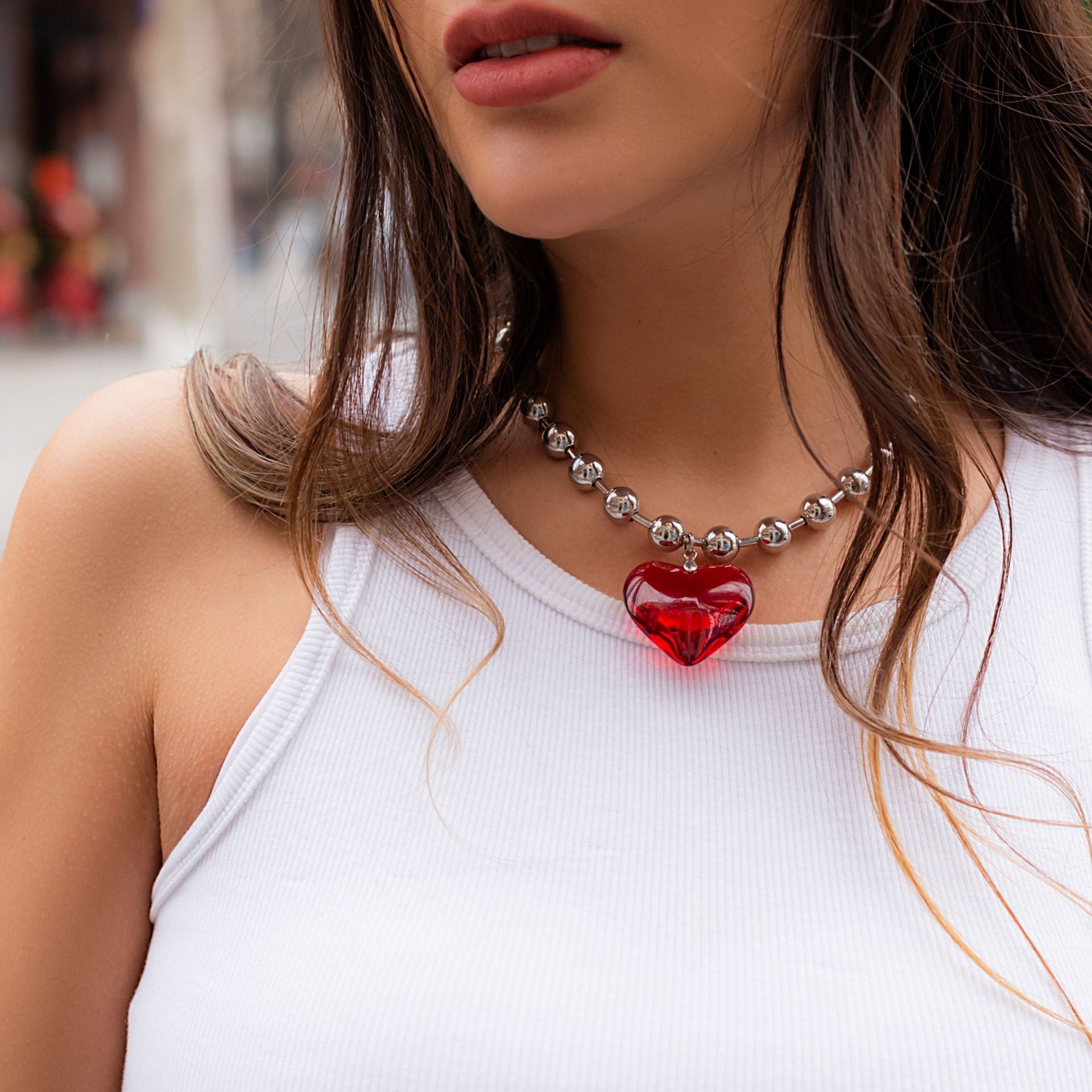 Wholesale Heart-Shaped Choker Necklace Gold Electroplated Glass Pendant Boutique Resale