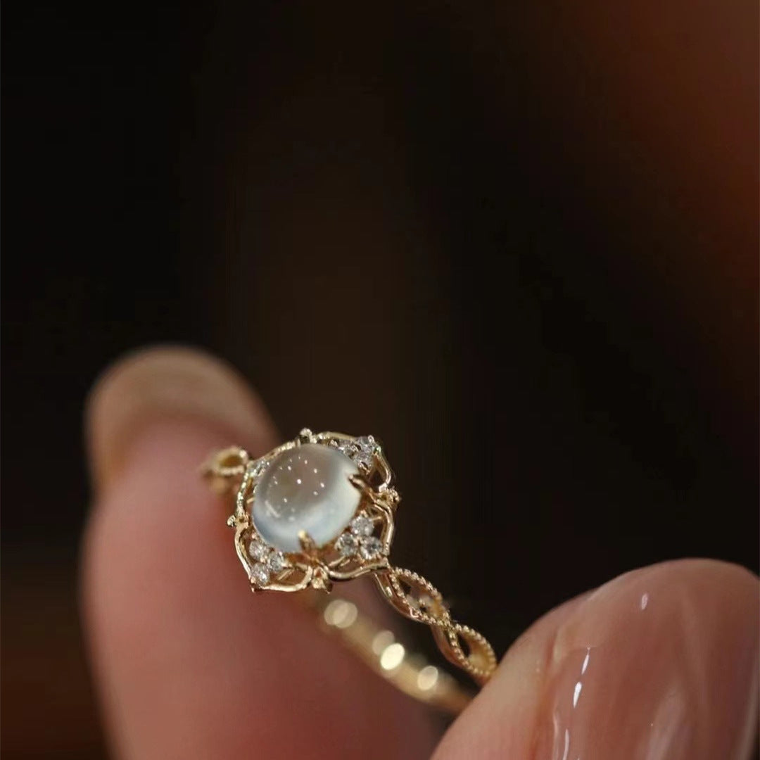 Wholesale White Chalcedony Egg Ring Copper Open Ring Zircon Gift for Her