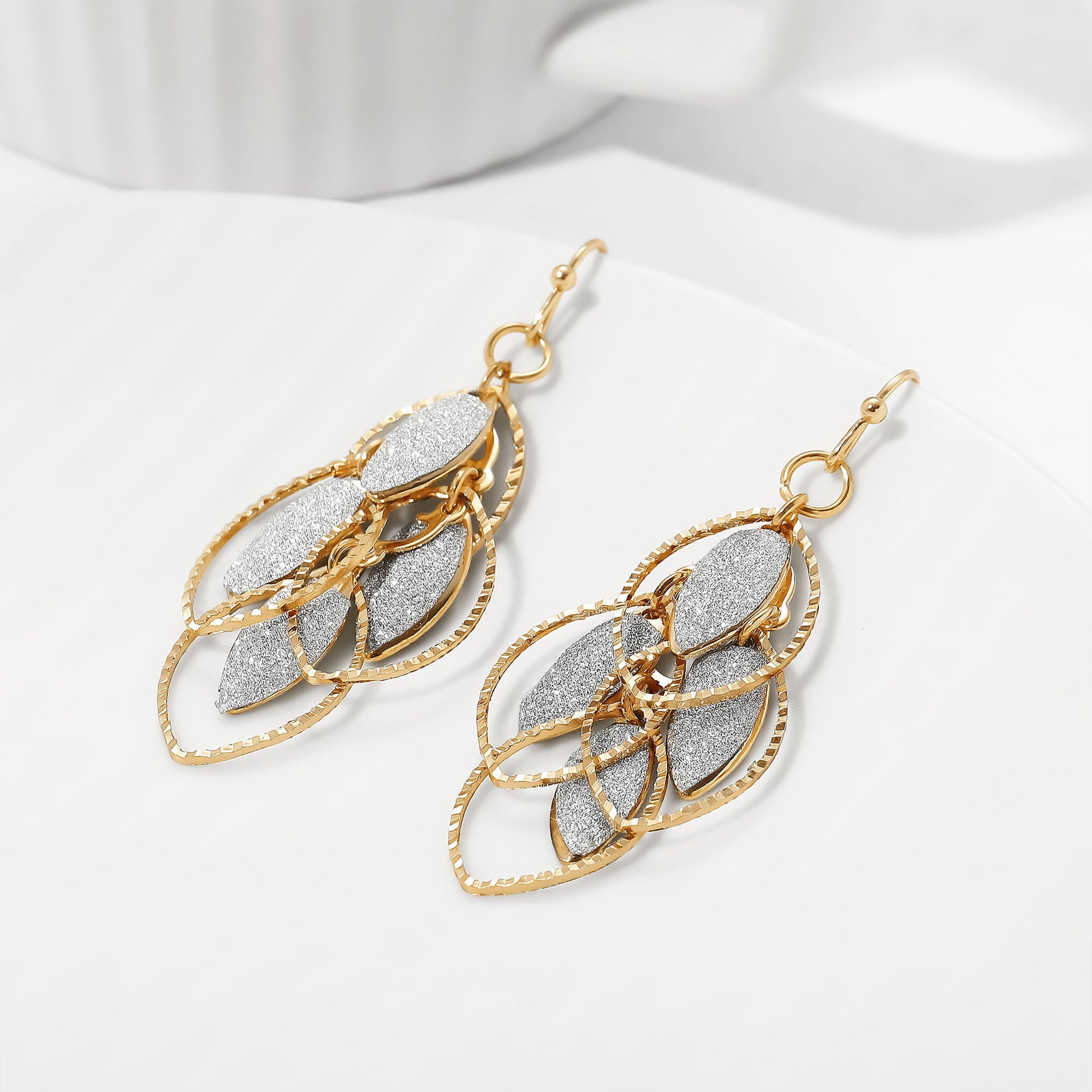 Wholesale personalized earrings light luxury frosted patch leaf earrings