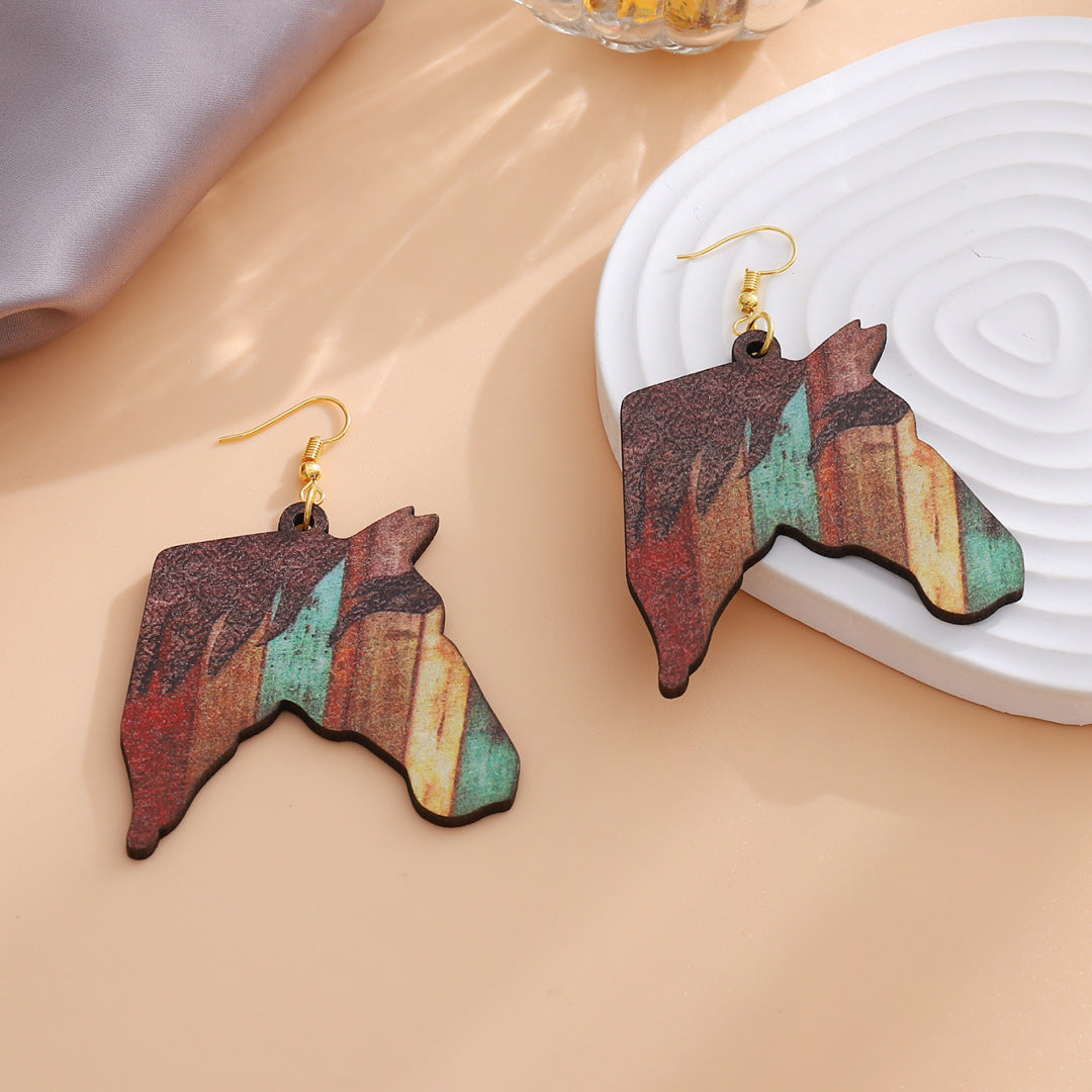 Wholesale American Texas Western Style Retro Colorful Double-sided Wooden Earrings