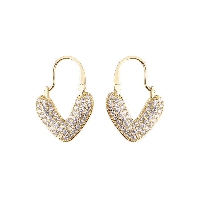 Wholesale light luxury heart-shaped full diamond earrings