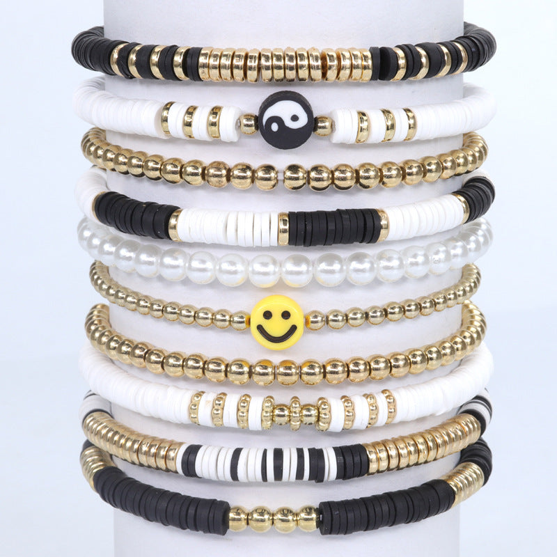 Wholesale Bohemian Retro Ethnic Style Colorful Polymer Clay Heart-shaped Pearl Bracelet ACC-BT-Chens004