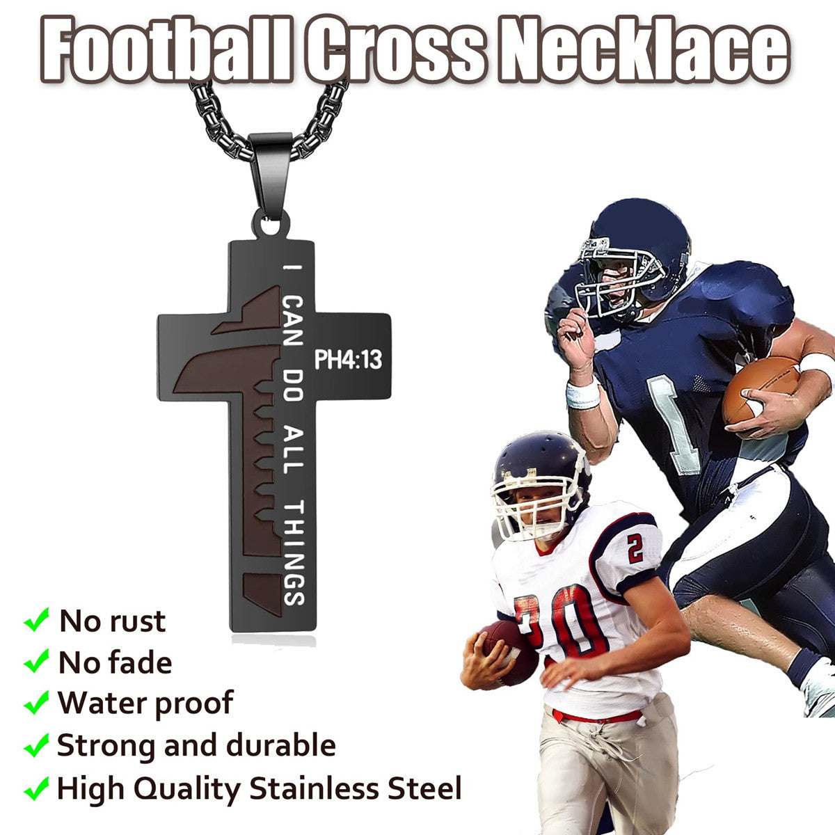 Wholesale  Stainless Steel  Football Cross Drop Oil Pendant Necklace