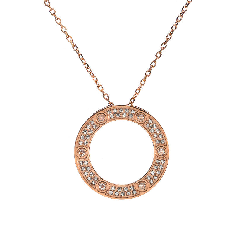 Wholesale Rose Gold Single-Ring Big Disc Screw Detail Clavicle Necklace