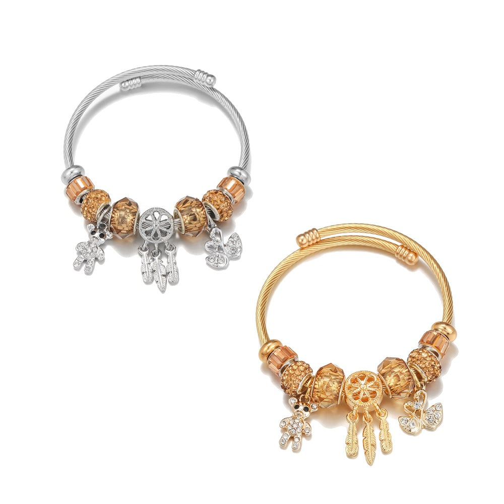 Wholesale DIY Stainless Steel Bracelet Bear Swan Pendant Gold Bracelet ACC-BT-Weiy014