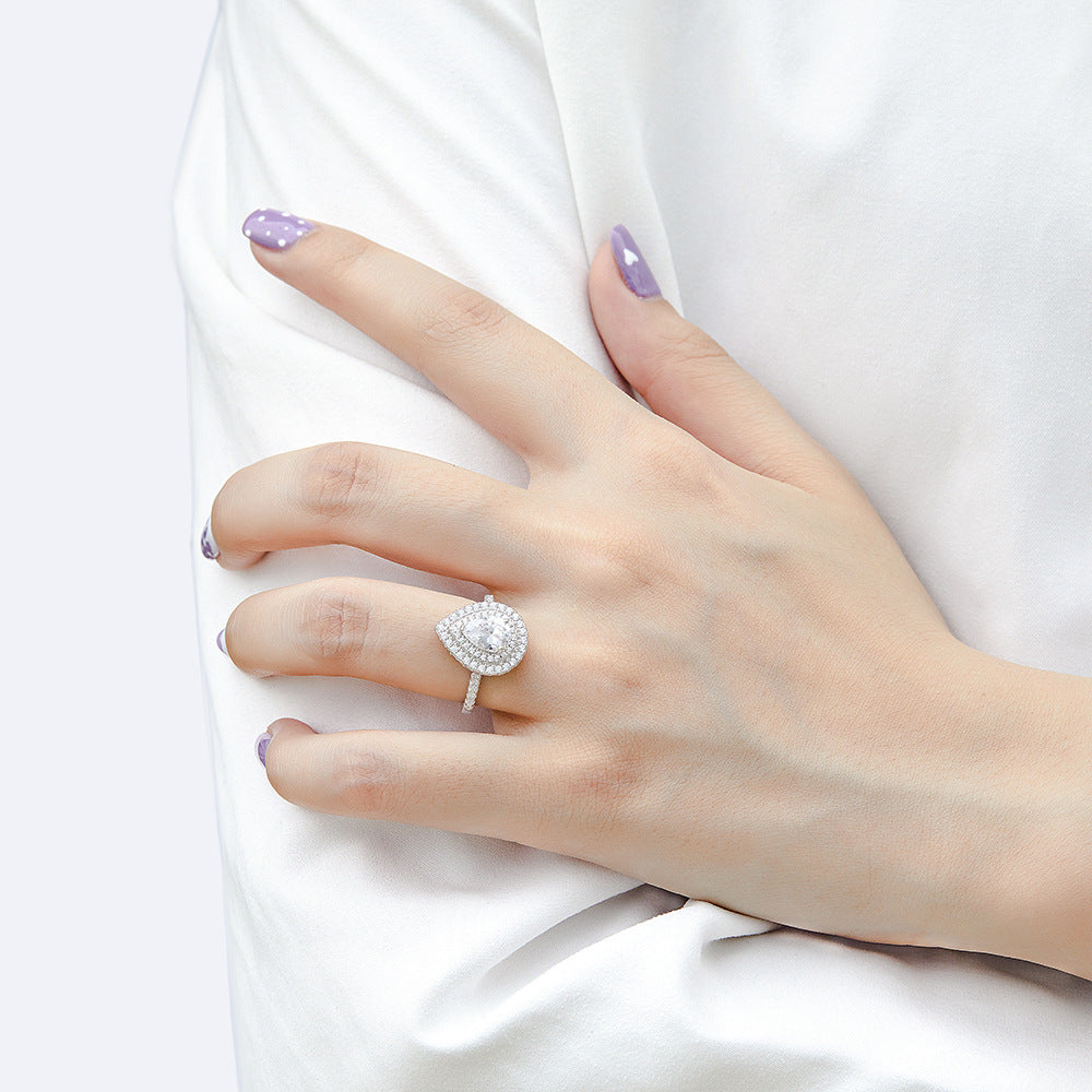 Wholesale 925 Sterling Silver Ring  Drop-shaped Rose Gold Carat  Diamond Ring