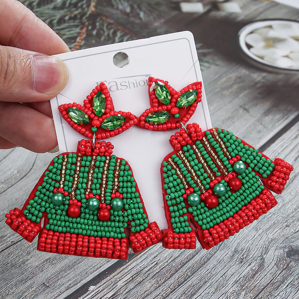 Wholesale Christmas Tree Style Rice Bead Earrings Handmade Beads ACC-ES-ManT021
