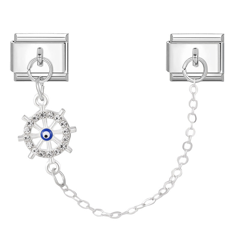 Wholesale 9mm Italian Charm Starter Bracelets DIY eyse double-pendant Creative Stainless Steel Composable Bracelet