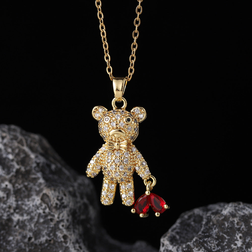 Wholesale Copper Zircon Electroplated Colorful Bear Pendant Necklaces ACC-NE-SY004