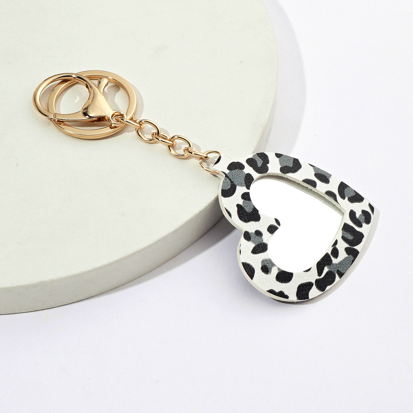 Wholesale Small Love Heart Leopard Print Mirror PU Leather Keychains ACC-KC-XTZ009