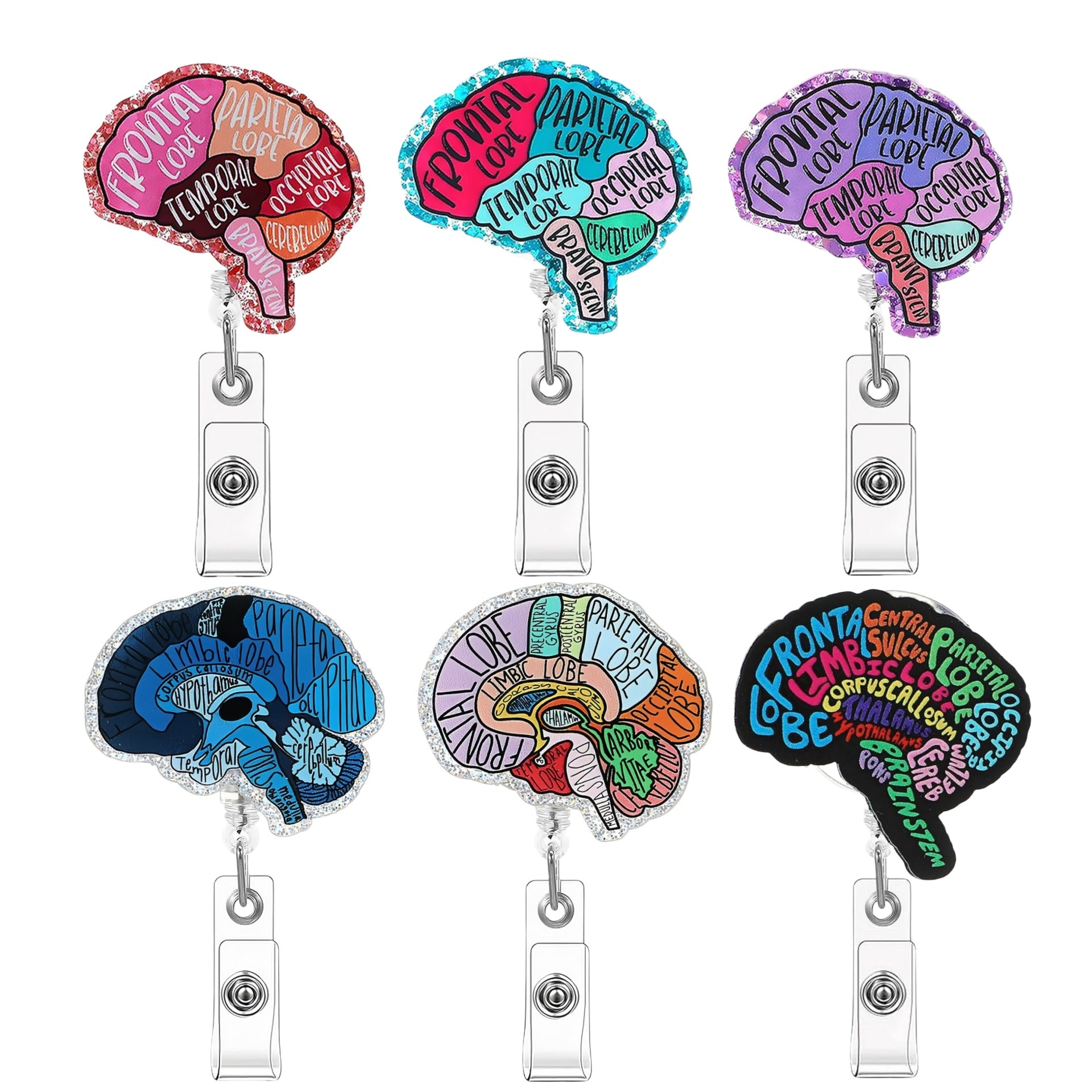 Wholesale Glitter Organ Brain Badge Reels Keychains