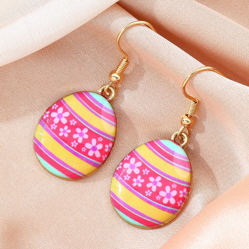 Wholesale Cartoon Printed Easter Egg Oil Earrings