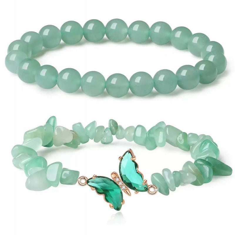 Wholesale Butterfly Design Natural Stone Bracelet Set - Amethyst Handmade Beads Jewelry Accessory