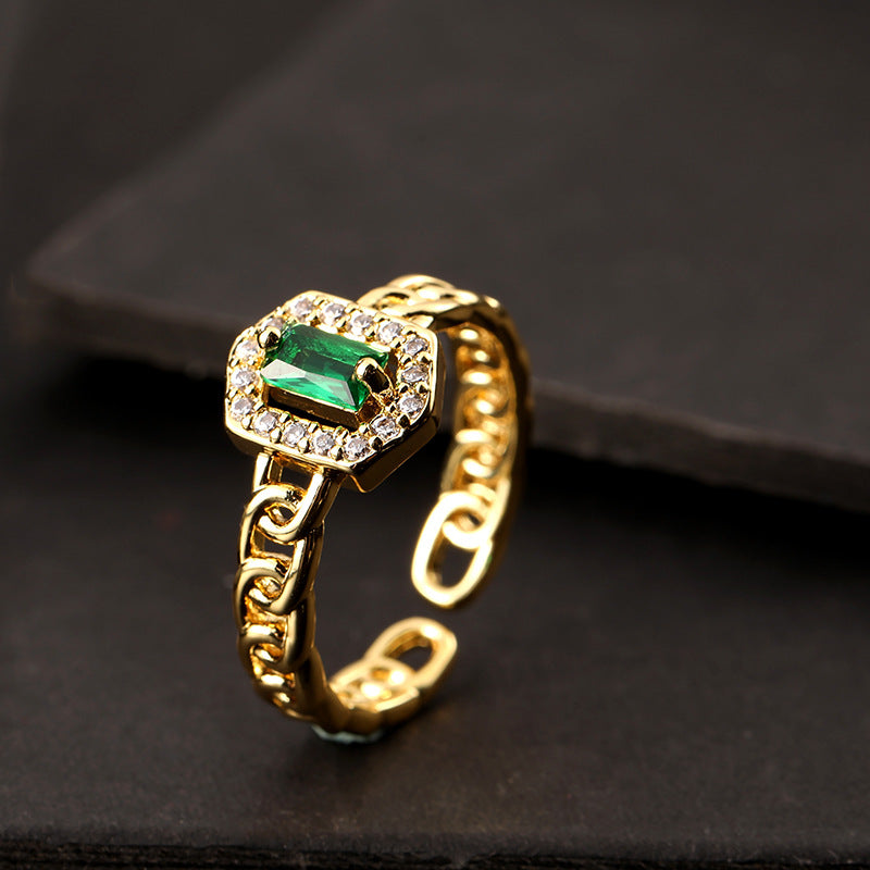 Wholesale Vintage Emerald Green Open Snake Ring Copper Zircon Women S Fashion Jewelry Accessory