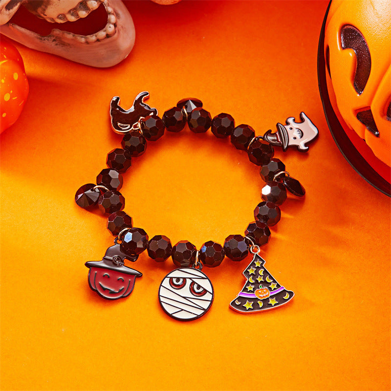 Wholesale Funny cartoon crystal bracelet pumpkin spider skull pendant beaded bracelet