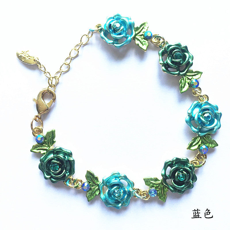 Wholesale Electroplated Alloy Cloisonne Flower Bracelet Retro Ethnic Women S Fashion Accessory