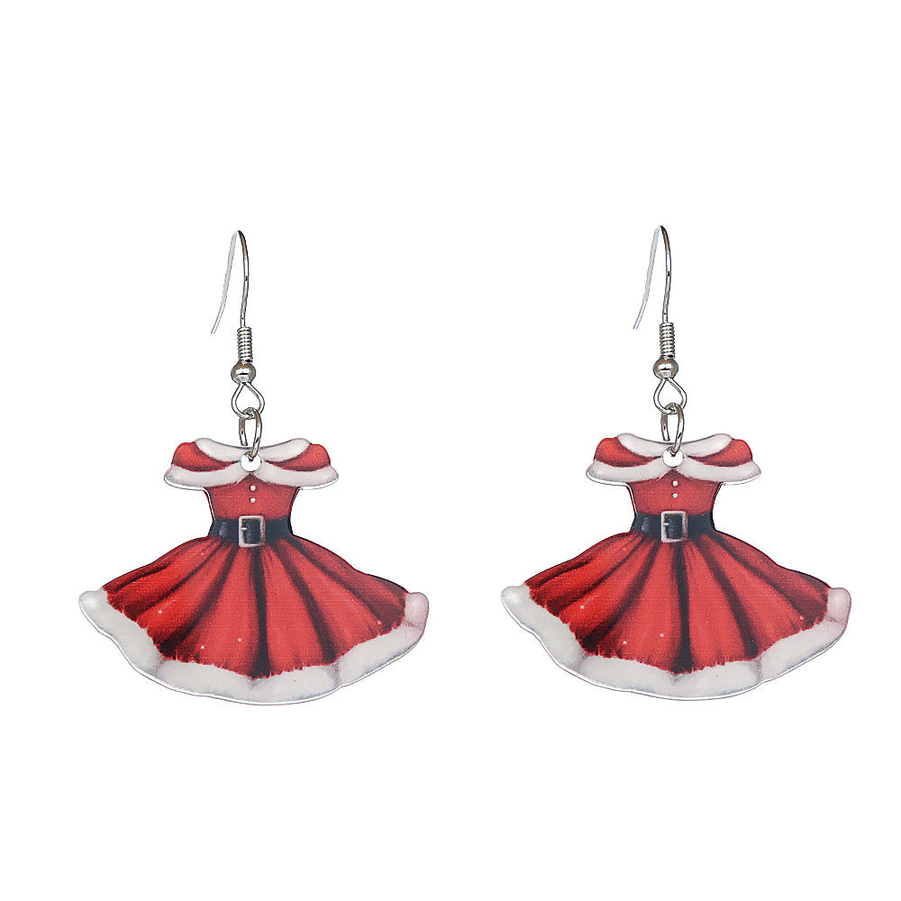 Wholesale Acrylic Red Christmas Skirt Earrings