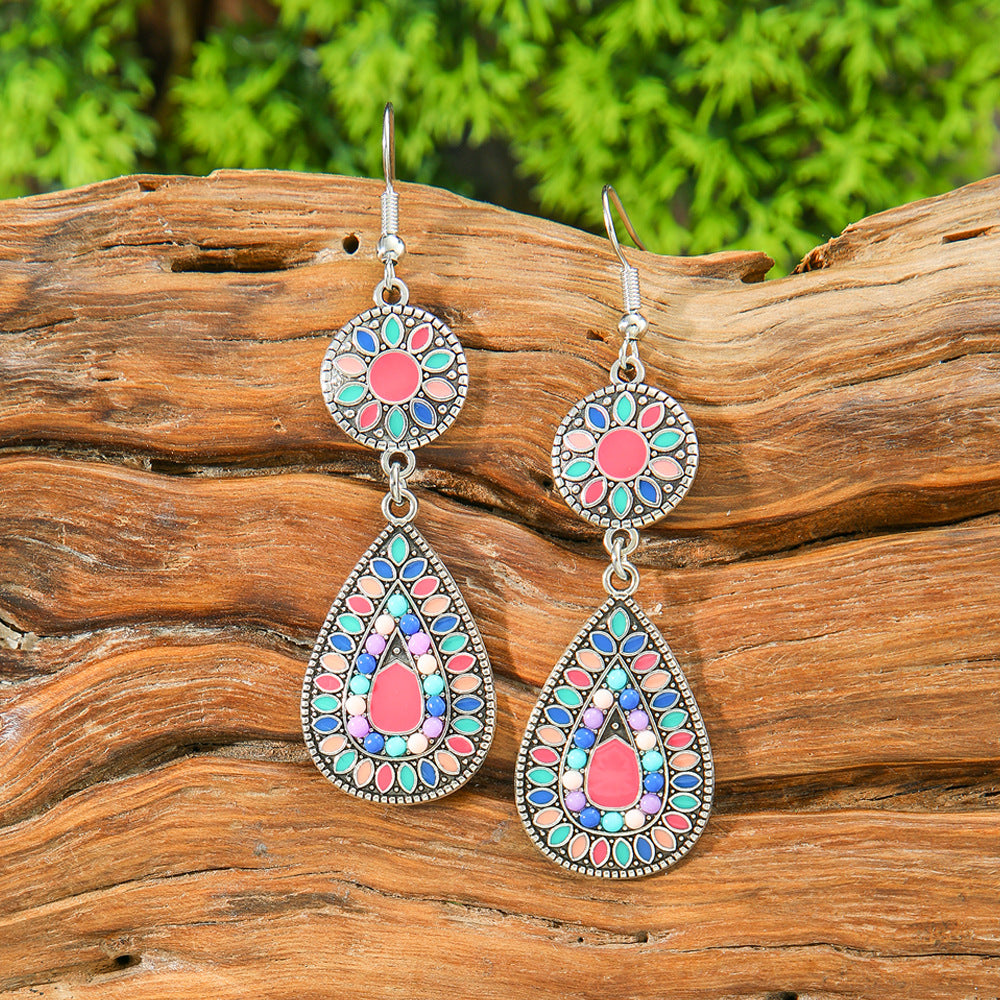 Wholesale Alloy Vintage Flower Earrings Set Bohemian Style Jewelry Accessory