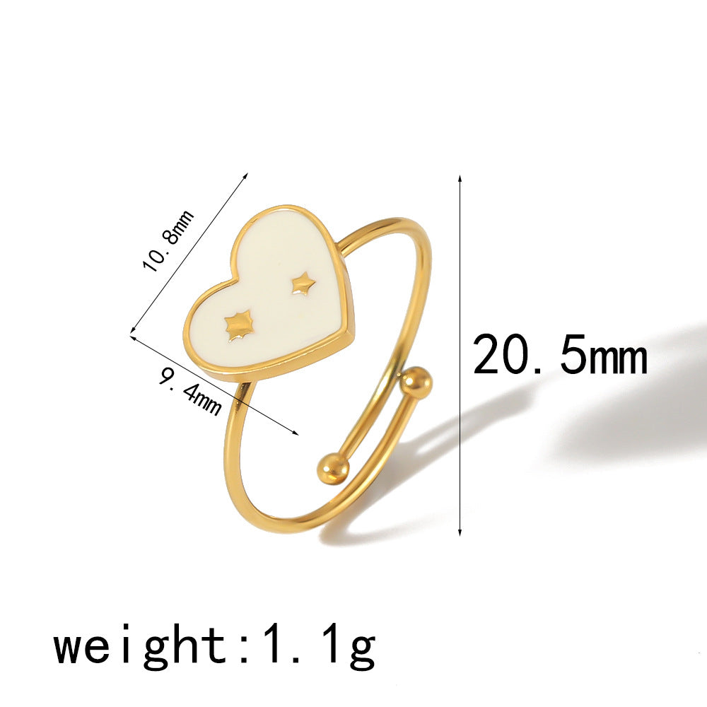 Wholesale Four Leaf Clover Love Heart 18K Gold Stainless Steel Open Adjustable Rings ACC-RS-LiQuan002