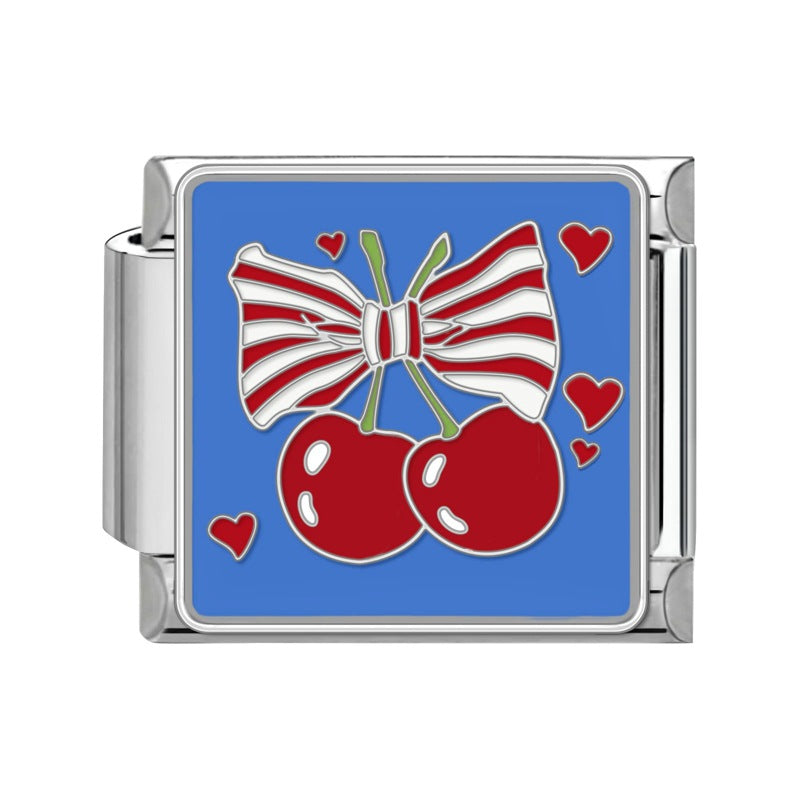 Wholesale Nature Italian Charms DIY square cherry Section Creative Stainless Steel Composable Bracelet