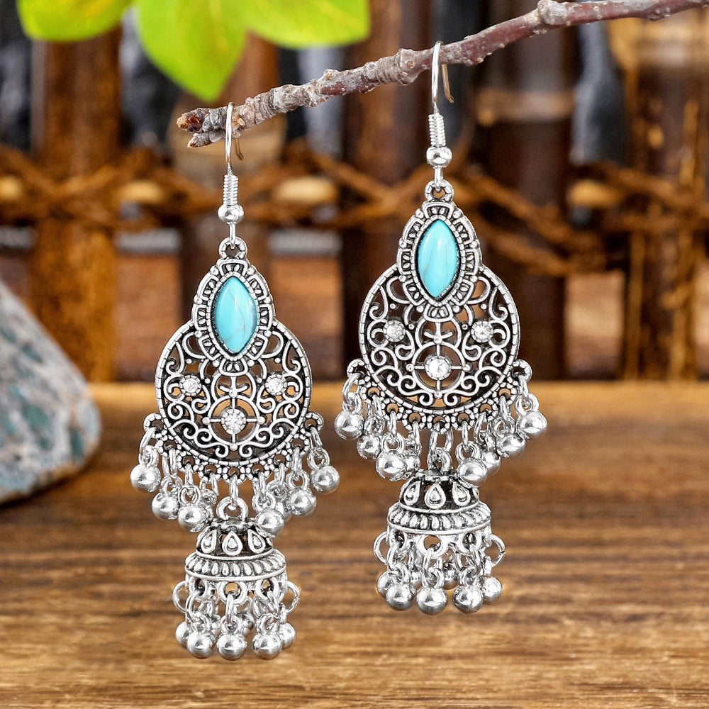 Wholesale Bohemian Geometric Turquoise Metal Earrings Fashion Accessory for Gift