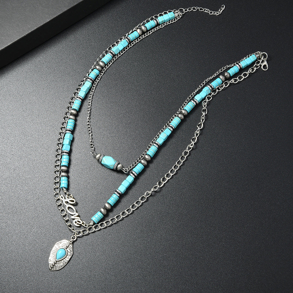 Wholesale Bohemian Turquoise Bead Multi Layer Necklace For Women Long Layered Fashion Jewelry Gift