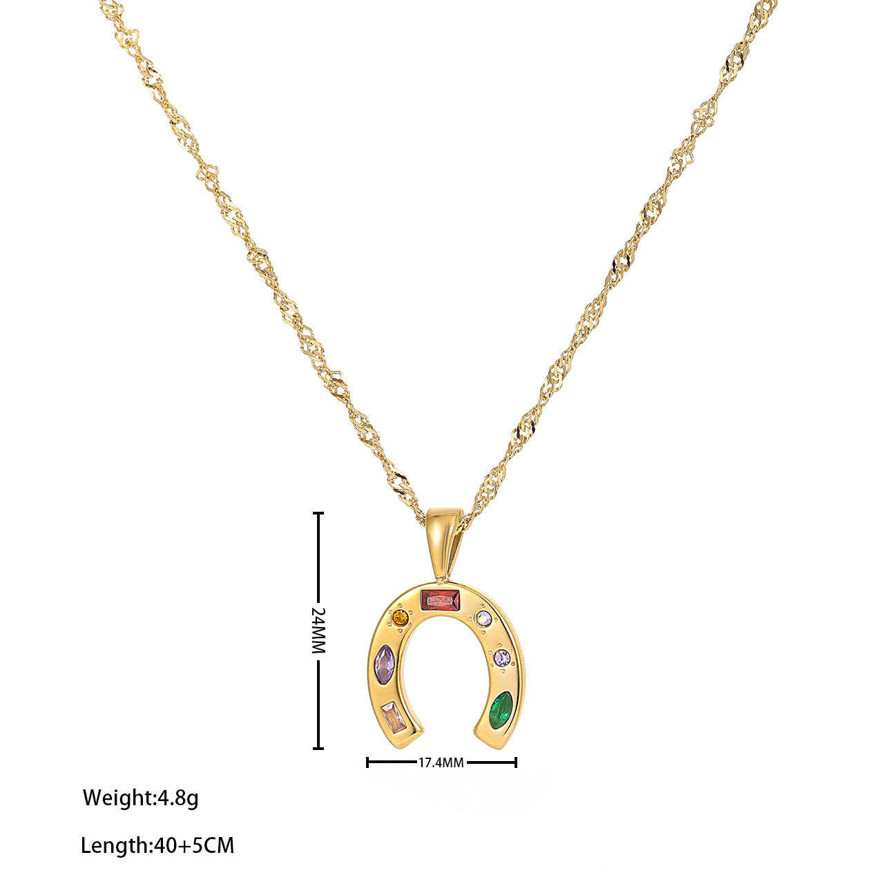 Wholesale Titanium Steel Horseshoe Necklace with Colorful Zirconia