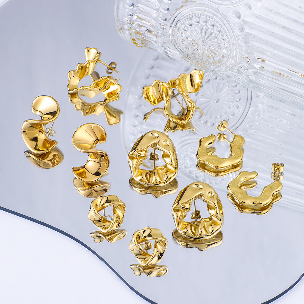 Wholesale  18K Gold Balloon Folded Hollow Round Earrings