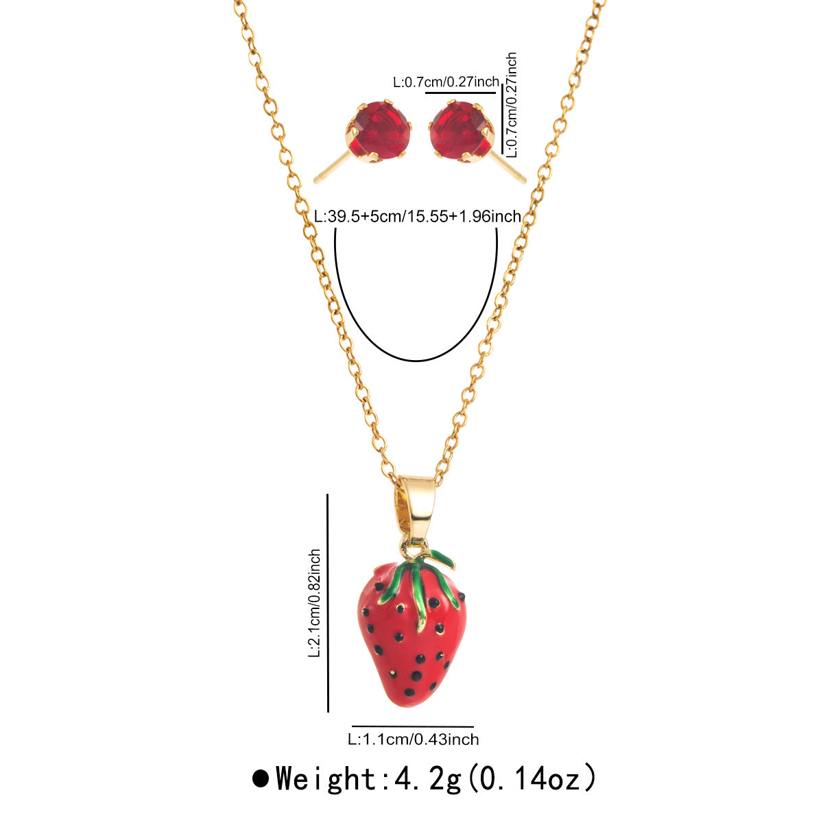 Wholesale  Fruit Series Strawberry Cherry Oil Pendant Stainless Steel Earrings Necklace Jewelry suit