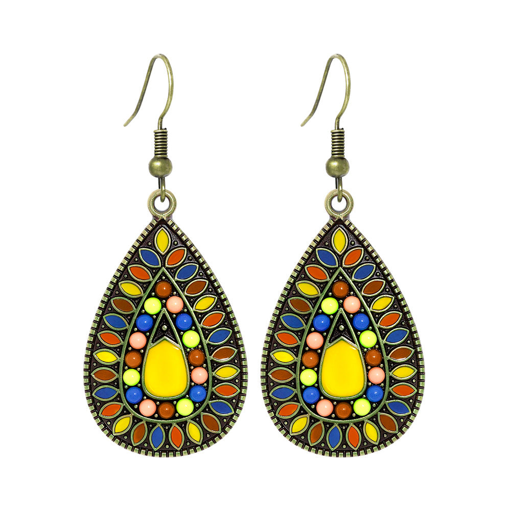 Wholesale Zinc Alloy Bohemian Water Drop Earrings Retro Ethnic Style Jewelry For Women Party Gift
