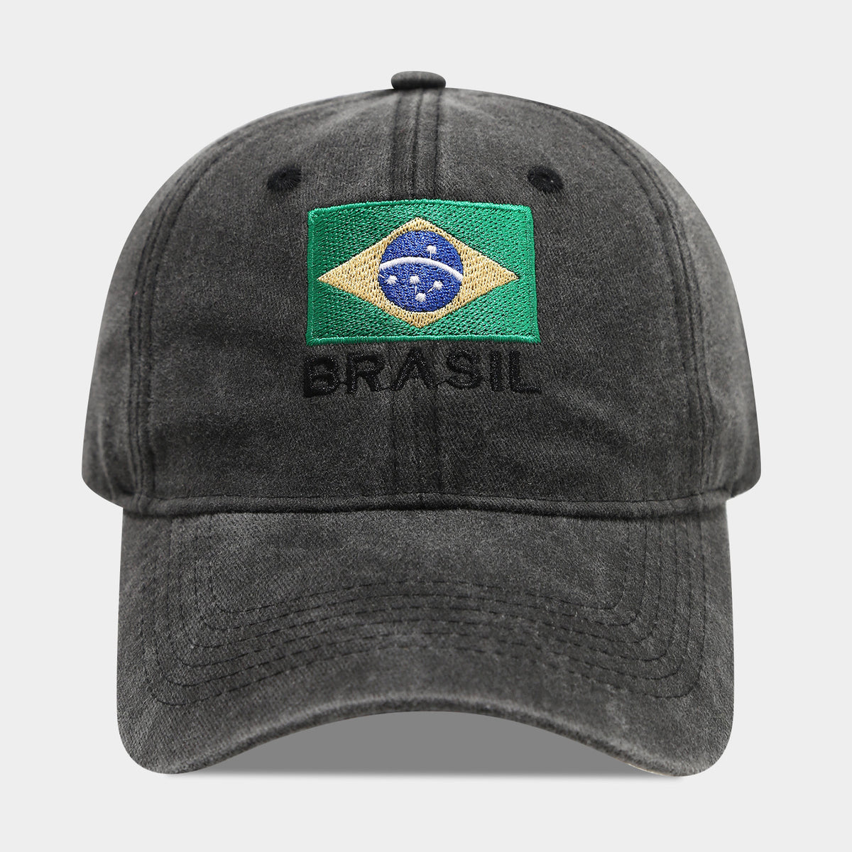 embroidered baseball cap showing brim and crown shape before washing
