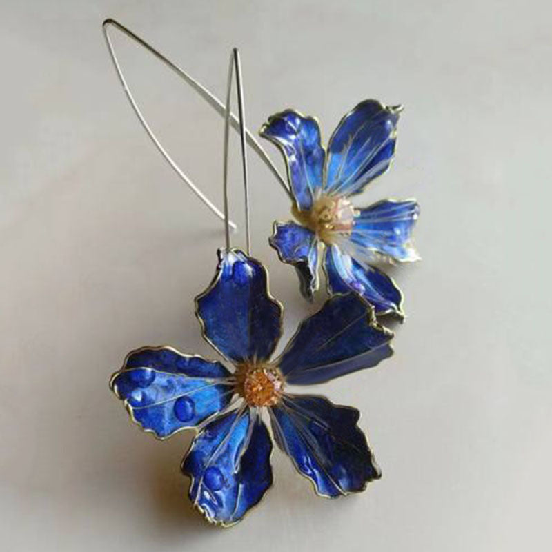 Wholesale  retro blue dripping flower earrings