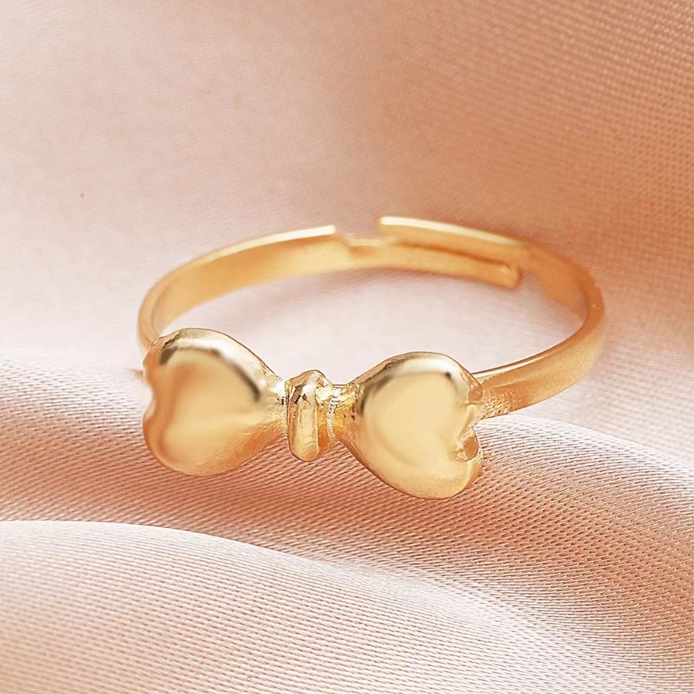 Wholesale retro metal bow ring micro-inlaid pink zircon  ring f