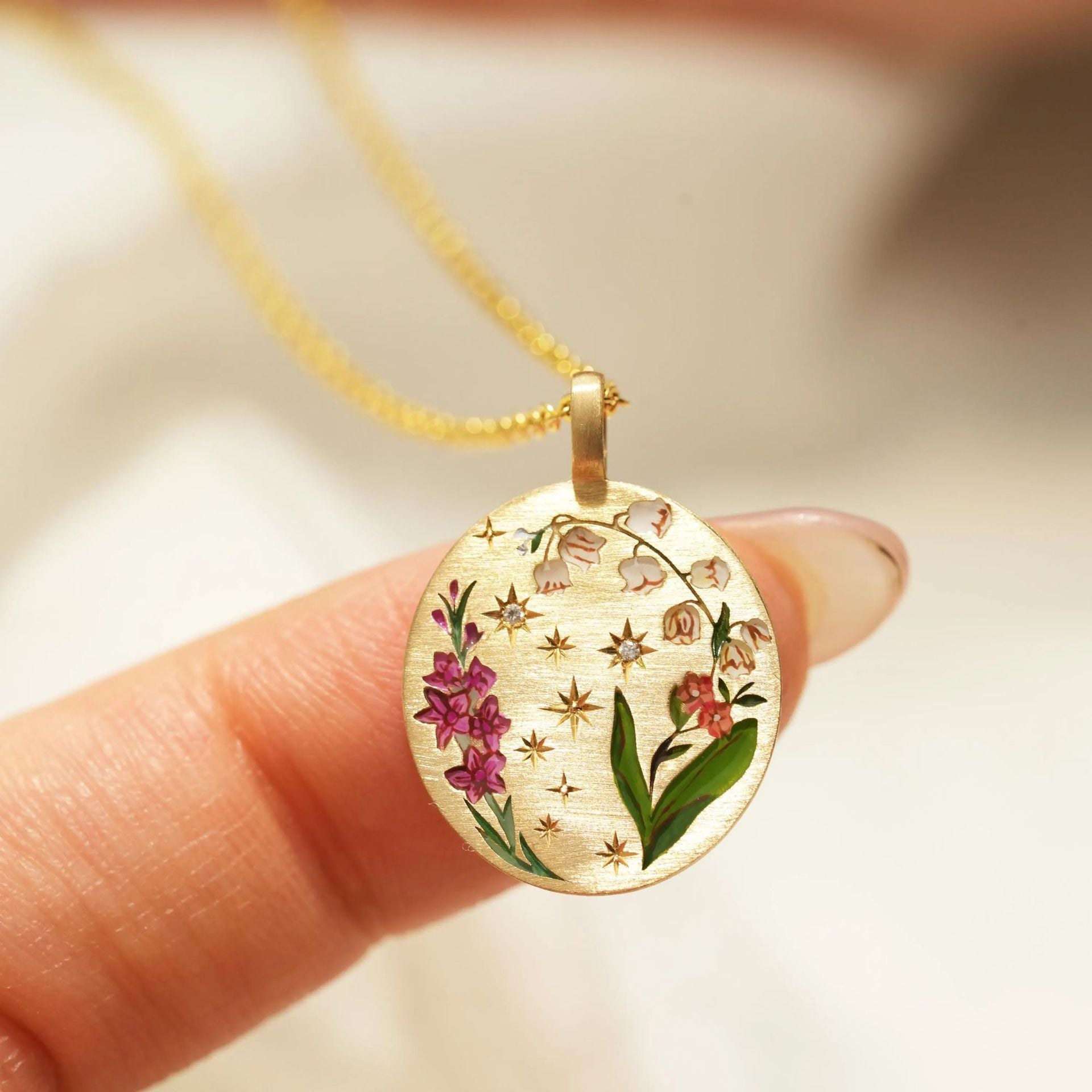 Wholesale  Titanium Steel Painted Oil Dripping Flower Oval Tarot Necklace