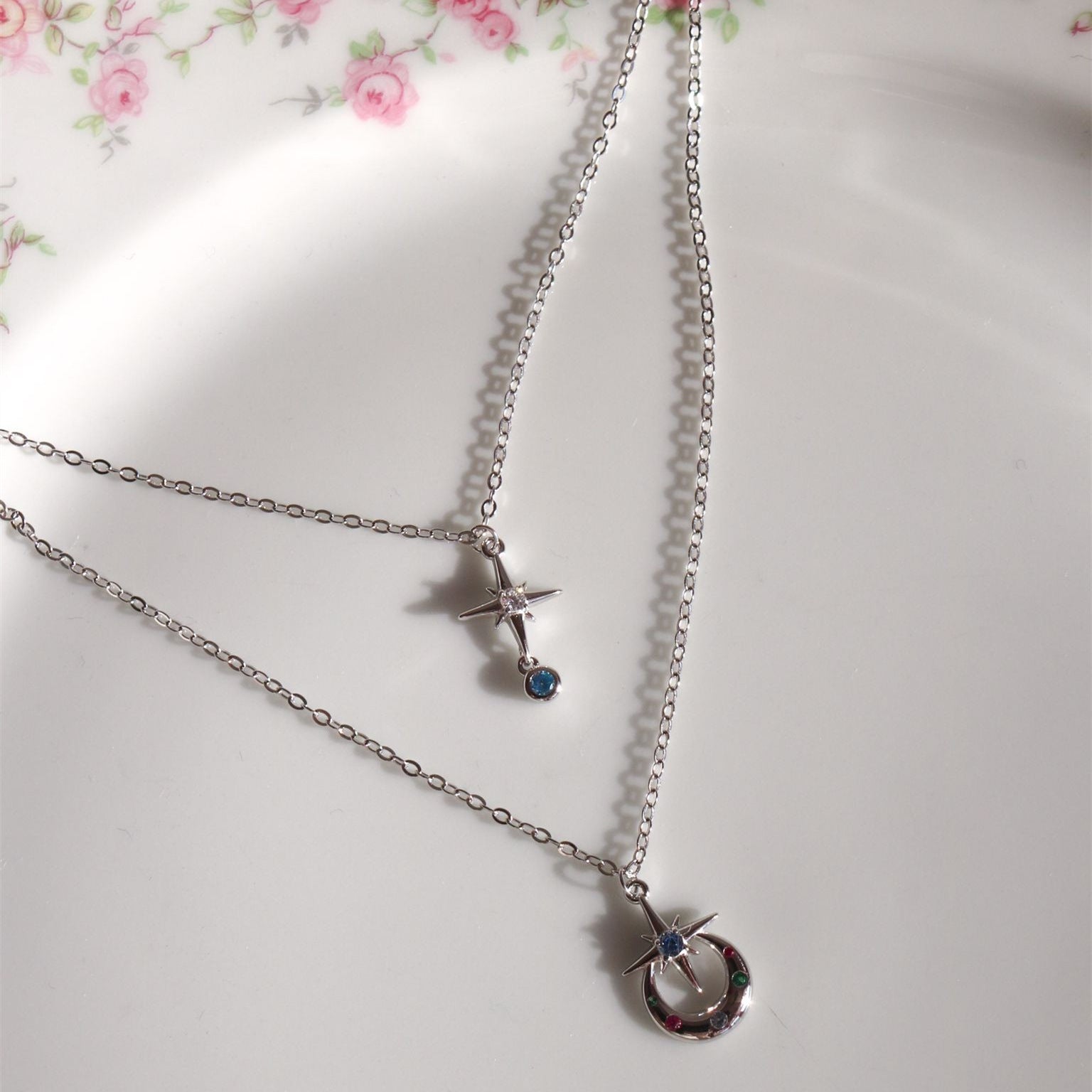 Wholesale Shining Star Party Star and Moon Zircon Necklace