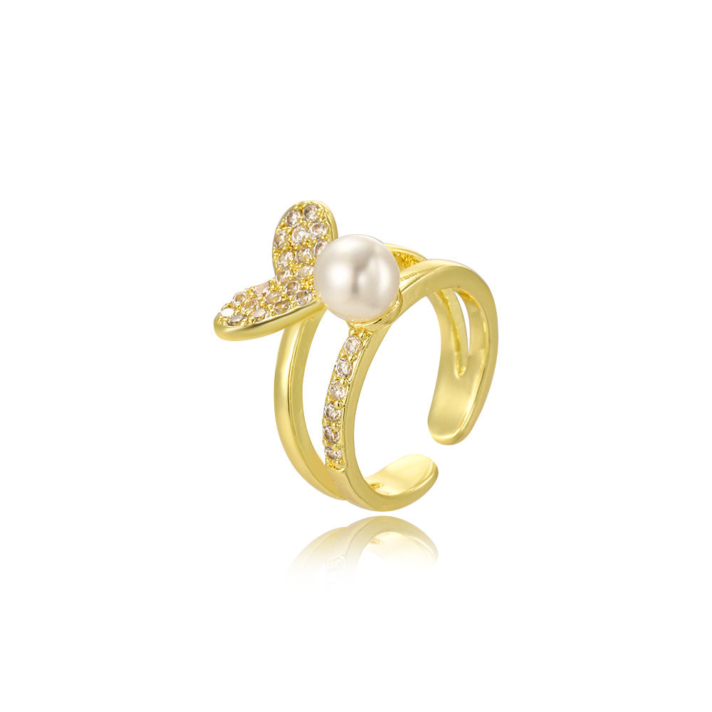 Wholesale Copper inlaid zircon hollow heart ring