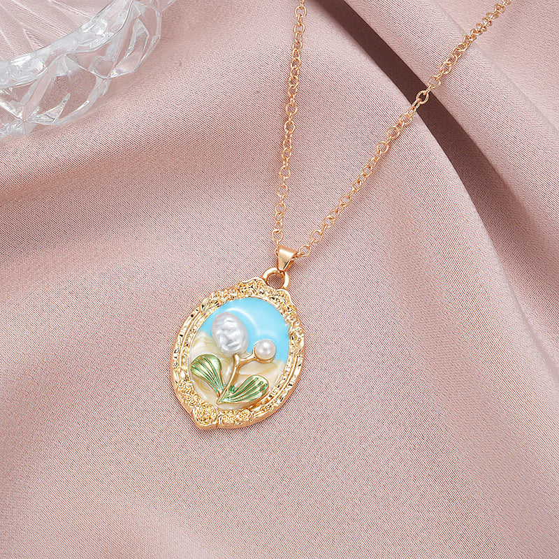 Wholesale  rose oil painting color pearl color necklace