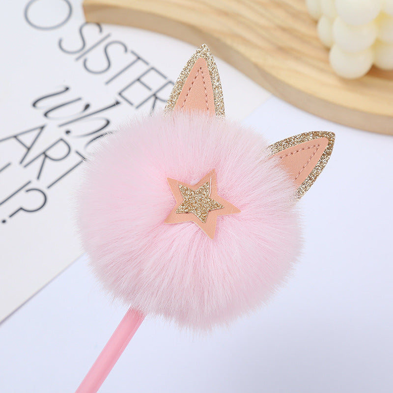 Wholesale Pink cat ear ball pen student cute plush ballpoint pen